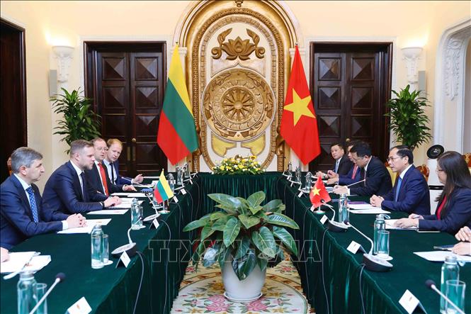FM Bui Thanh Son holds talks with his Lithuanian counterpart Gabrielius Landsbergis. VNA Photo: An Đăng