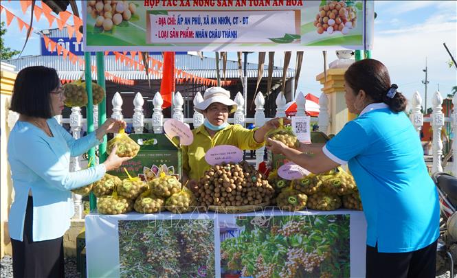 Người dân tham quan, mua nhãn trong ngày hội. Ảnh: Nhựt An - TTXVN