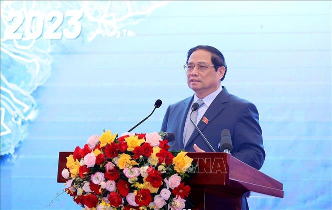 PM Pham Minh Chinh speaks at the event. VNA Photo: Dương Giang