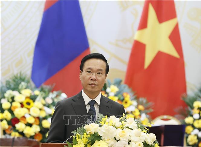 President Vo Van Thuong speaks at the banquet. VNA Photo: Thống Nhất