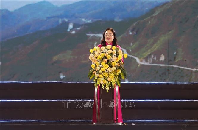 Thứ trưởng Bộ Văn hóa, Thể thao và Du lịch Trịnh Thị Thủy phát biểu khai mạc Ngày hội. Ảnh: Quý Trung – TTXVN