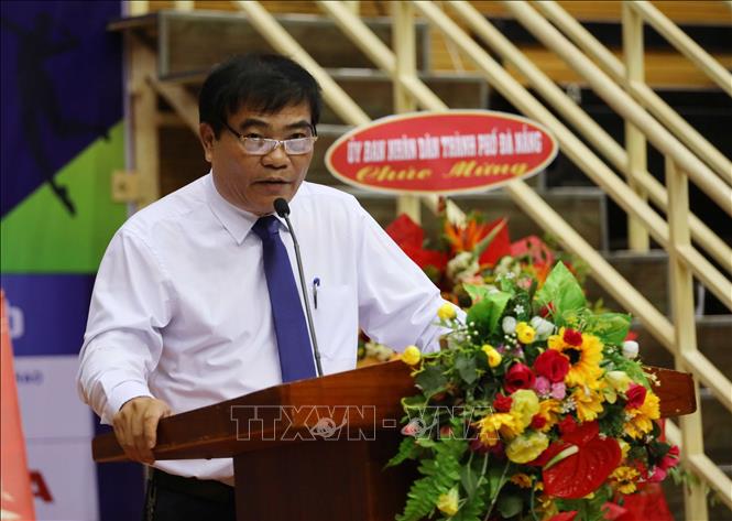 Ông Nguyễn Trọng Thao, Phó Giám đốc Sở Văn hóa và Thể thao Đà Nẵng phát biểu khai mạc giải. Ảnh: Trần Lê Lâm - TTXVN 
