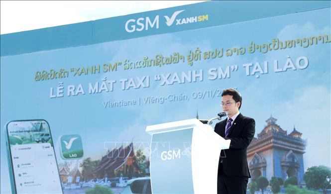 Ông Nguyễn Văn Thanh, Tổng Giám đốc toàn cầu Công ty GSM, phát biểu tại lễ khai trương. Ảnh: Phạm Kiên - Phóng viên TTXVN tại Lào