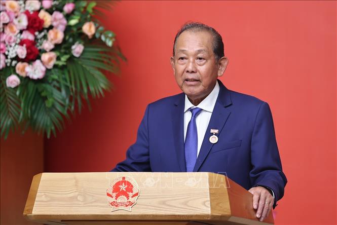 Đồng chí Trương Hoà Bình nguyên Uỷ viên BCT, nguyên PTT thường trực Chính phủ phát biểu. Ảnh: Dương Giang-TTXVN