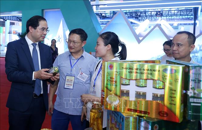 Đại biểu tham quan các gian hàng tại hội chợ. Ảnh: Quốc Khánh - TTXVN