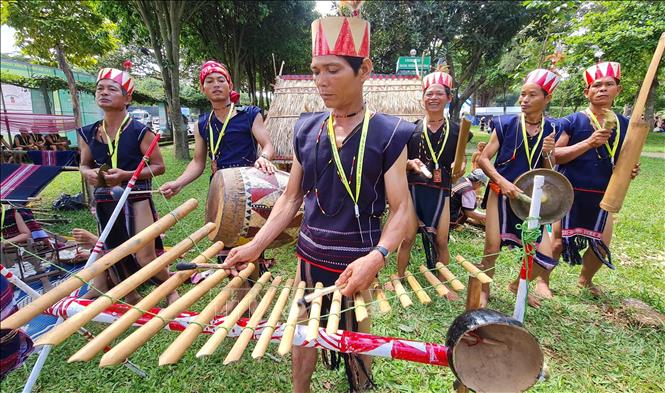Nghệ nhân diễn tấu nhạc cụ dân tộc. Ảnh: Hồng Điệp - TTXVN
