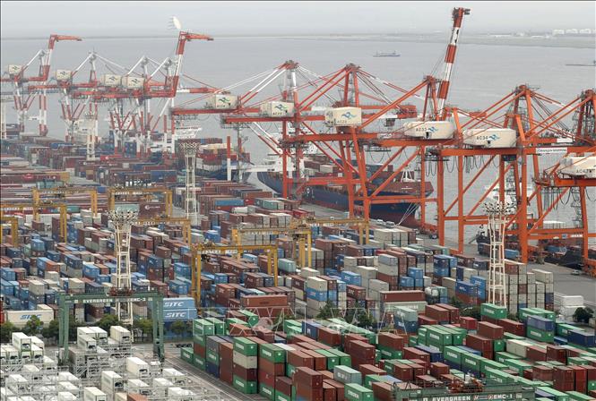 Quang cảnh cảng container ở Tokyo, Nhật Bản. Ảnh: Kyodo/TTXVN