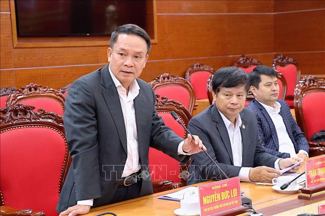 Ông Nguyễn Đức Lợi, Phó Chủ tịch Thường trực Hội Nhà báo Việt Nam, phát biểu tại buổi làm việc. Ảnh: Thanh Hải - TTXVN  