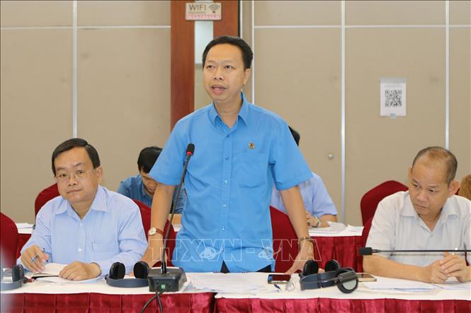 Ông Nguyễn Thành Đô, Trưởng ban Chính sách pháp luật Liên đoàn Lao động Thành phố Hồ Chí Minh, phát biểu tại Hội thảo. Ảnh: Thanh Vũ - TTXVN

