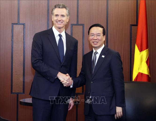 Chủ tịch nước Võ Văn Thưởng tiếp Thống đốc bang California Gavin Newsom. Ảnh: Thống Nhất – TTXVN
