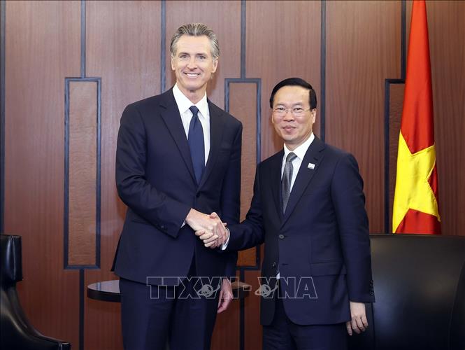 Chủ tịch nước Võ Văn Thưởng tiếp Thống đốc bang California Gavin Newsom. Ảnh: Thống Nhất – TTXVN

