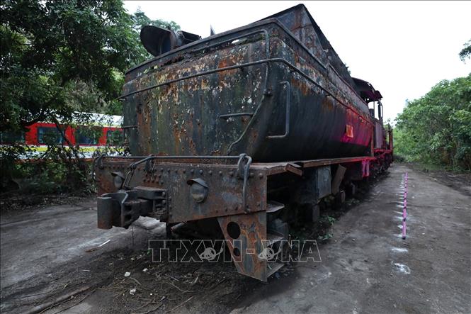 Đầu máy xe lửa hơi nước Tự Lực mang số hiệu 141-179 được sản xuất năm 1965, biểu tượng của ngành đường sắt, sẽ được trưng bày trong khuôn khổ Lễ hội thiết kế sáng tạo Hà Nội 2023. Ảnh: Minh Quyết – TTXVN