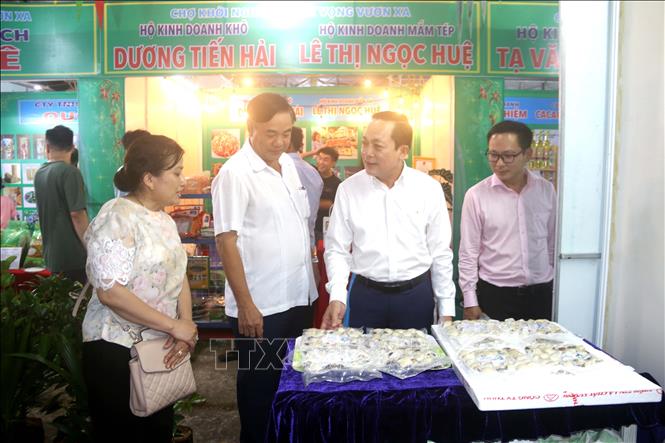 Đại biểu tham quan các gian hàng tại hội chợ. Ảnh: Thanh Hoà - TTXVN