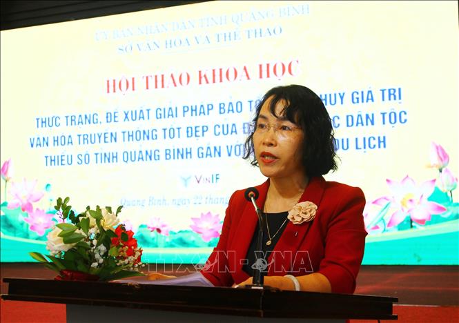 Bà Nguyễn Thị Bích Thủy, Giám đốc Sở Văn hóa và Thể thao tỉnh Quảng Bình phát biểu. Ảnh: Tá Chuyên - TTXN