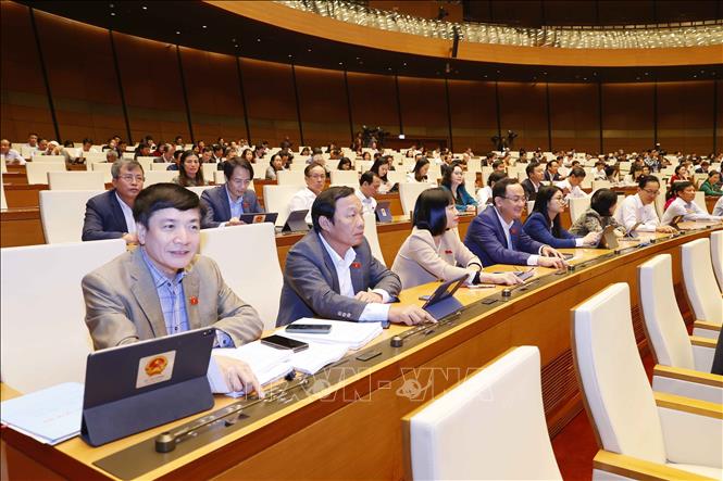 NA deputies vote for the Law on Telecommunications (revised). VNA Photo: Doãn Tấn