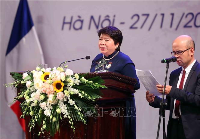 Đồng chí Nguyễn Thúy Anh, Ủy viên Trung ương Đảng, Ủy viên Ủy ban Thường vụ Quốc hội, Chủ nhiệm Ủy ban Xã hội của Quốc hội, Chủ tịch Nhóm Nghị sĩ hữu nghị Việt Nam – Pháp, Chủ tịch Hội Hữu nghị và Hợp tác Việt Nam – Pháp phát biểu. Ảnh: An Đăng - TTXVN