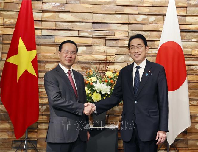 Vietnamese President Vo Van Thuong and Japanese Prime Minister Kishida Fumio hold talks in Tokyo on November 27. VNA Photo: Thống Nhất