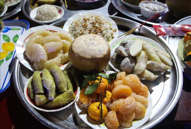 Lễ vật đồng bào Khmer cúng Trăng. Ảnh: Hồng Thái - TTXVN