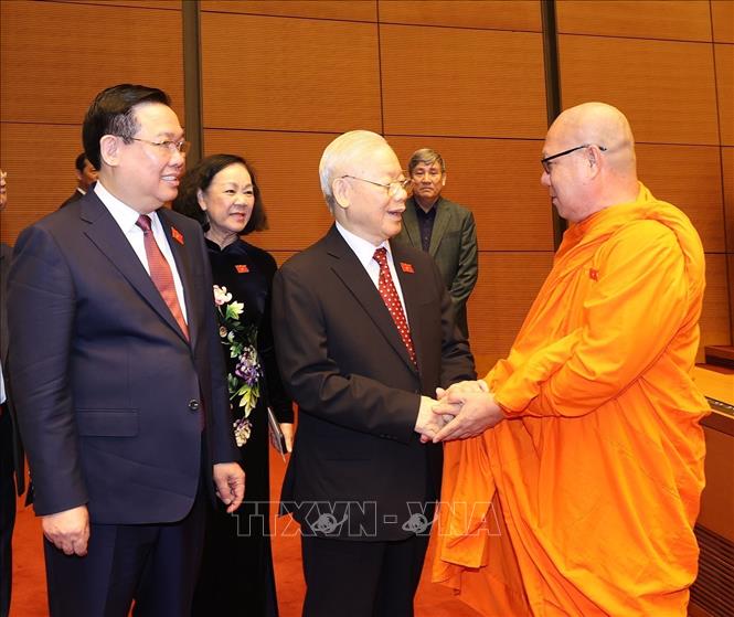 Tổng Bí thư Nguyễn Phú Trọng với lãnh đạo Đảng, Nhà nước và đại biểu. Ảnh: Trí Dũng –TTXVN