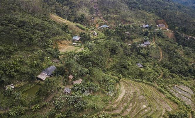 Những ngôi nhà tại khu tái khu suối Tào, xóm Bao, xã Giáp Đắt (Đà Bắc, Hòa Bình). Ảnh: Trọng Đạt - TTXVN