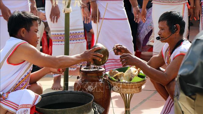Wine and chickens are used for the worship service. VNA Photo: Cao Nguyên