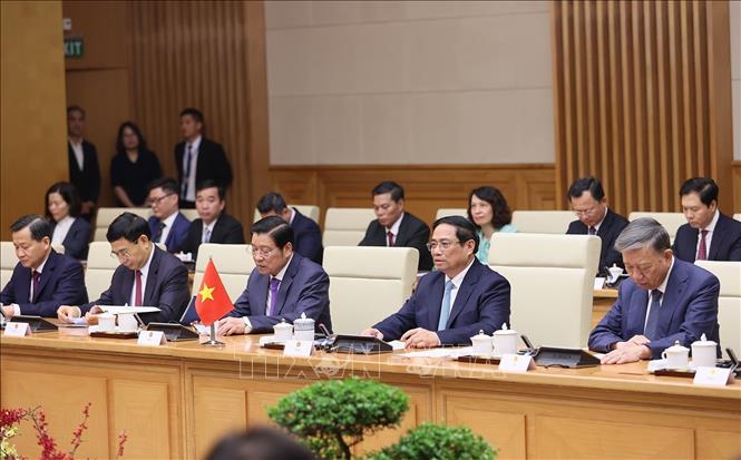 Thủ tướng Phạm Minh Chính phát biểu tại cuộc hội kiến Tổng Bí thư, Chủ tịch nước Trung Quốc Tập Cận Bình. Ảnh: Dương Giang-TTXVN
