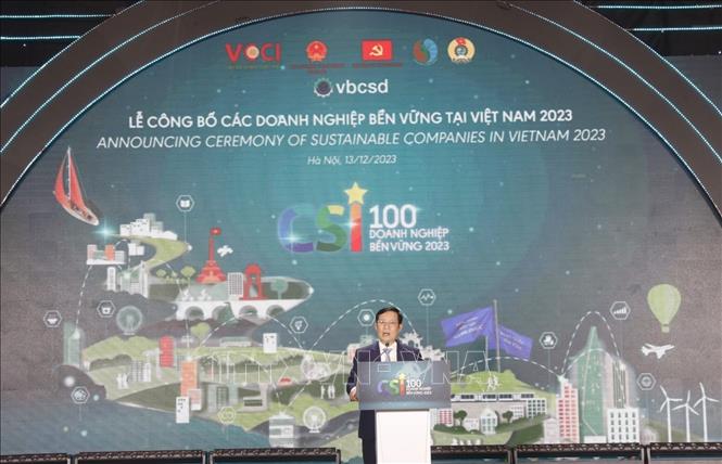 Chủ tịch VCCI Phạm Tấn Công phát biểu. Ảnh: Trần Việt - TTXVN 