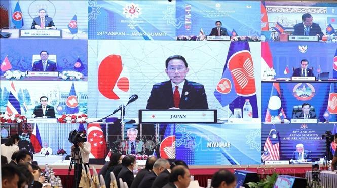 Trưởng đoàn các nước ASEAN và Nhật Bản dự Hội nghị cấp cao ASEAN-Nhật Bản lần thứ 24 theo hình thức trực tuyến (2021). Ảnh: Dương Giang - TTXVN