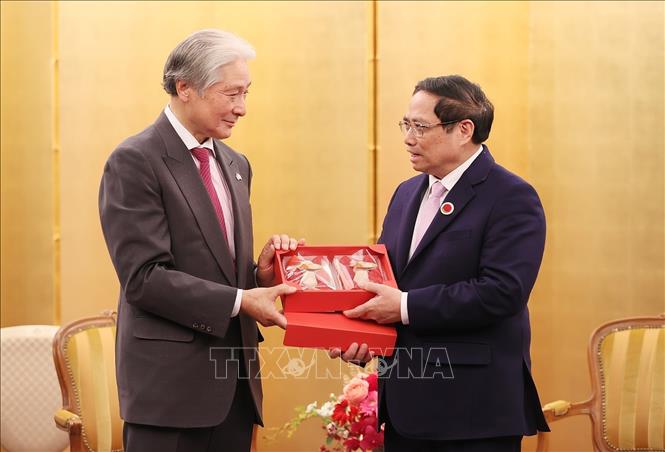Thủ tướng Phạm Minh Chính tiếp ông Fukuda Tomikazu, Thống đốc tỉnh Tochigi, Nhật Bản. Ảnh: Dương Giang-TTXVN

