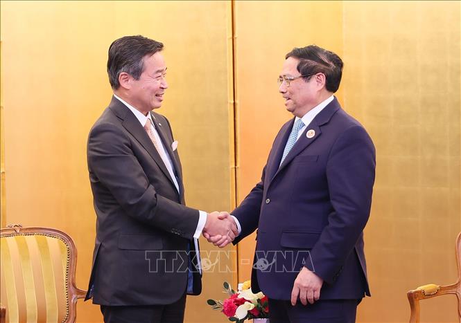 Thủ tướng Phạm Minh Chính tiếp ông Hyodo Masayuki, Chủ tịch kiêm Tổng giám đốc Sumitomo Corporation (Nhật Bản). Ảnh: Dương Giang-TTXVN