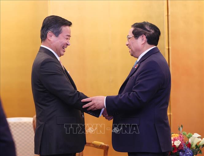 Thủ tướng Phạm Minh Chính tiếp ông Hyodo Masayuki, Chủ tịch kiêm Tổng giám đốc Sumitomo Corporation (Nhật Bản). Ảnh: Dương Giang-TTXVN
