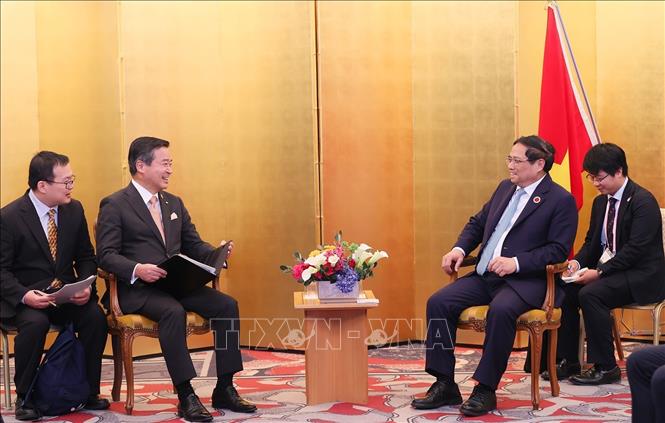Thủ tướng Phạm Minh Chính tiếp ông Hyodo Masayuki, Chủ tịch kiêm Tổng giám đốc Sumitomo Corporation (Nhật Bản). Ảnh: Dương Giang-TTXVN
