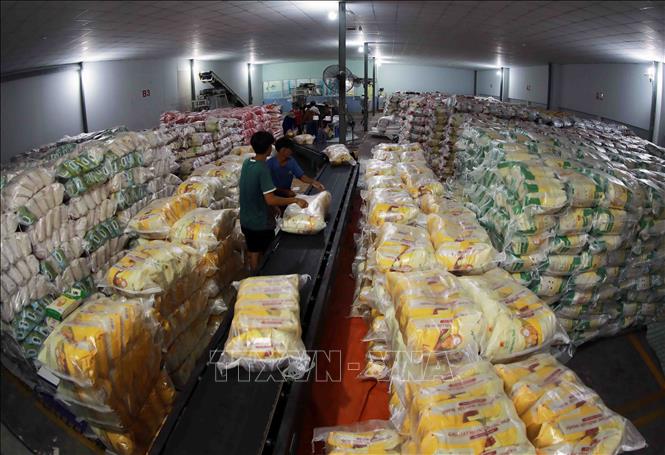 Nhà máy của Công ty TNHH MTV Lương thực Thoại Sơn (Tập đoàn Lộc Trời), mỗi năm cung cấp khoảng 200.000 tấn gạo phục vụ thị trường trong nước và xuất khẩu. Ảnh: Vũ Sinh - TTXVN