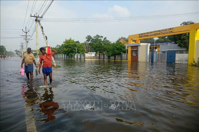 Cảnh ngập lụt sau những trận mưa lớn tại  Thoothukudi, Ấn Độ, ngày 20/12/2023. Ảnh: AFP/TTXVN