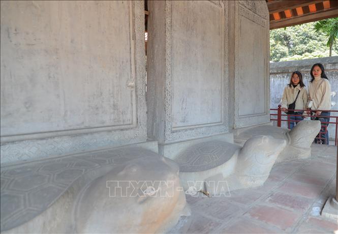 Khu vực Bia tiến sĩ, nơi đặt các bia đá ghi danh những Tiến sĩ đỗ các khoa thi từ năm 1442-1779, được UNESCO công nhận là Di sản tư liệu thế giới. Ảnh: Hoàng Hiếu - TTXVN 