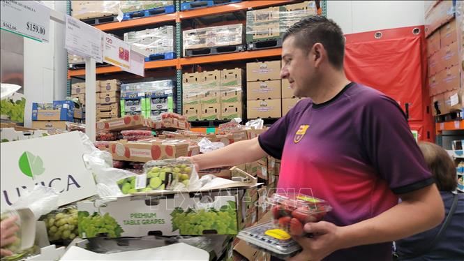 Gian bán hàng nông sản tại siêu thị Costco, thủ đô Mexico City. Ảnh: Phi Hùng-PV TTXVN tại Mexico