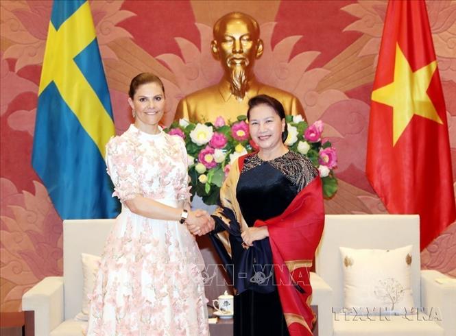 Chiều 6/5/2019, tại Nhà Quốc hội, Chủ tịch Quốc hội Nguyễn Thị Kim Ngân tiếp Công chúa kế vị Thụy Điển Victoria Ingrid Alice Désireé thăm chính thức Việt Nam. Ảnh: Trọng Đức - TTXVN