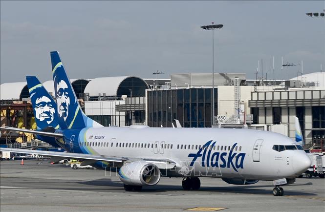 (Tư liệu) Máy bay của Hãng hàng không Alaska Airlines tại sân bay quốc tế Los Angeles, bang California, Mỹ ngày 11/1/2023. Ảnh: AFP/TTXVN