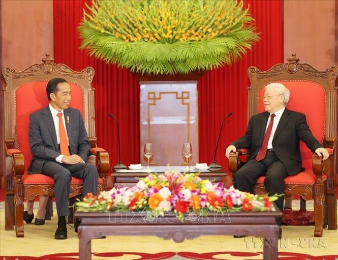 Tổng Bí thư Nguyễn Phú Trọng tiếp Tổng thống Indonesia Joko Widodo thăm cấp Nhà nước Việt Nam (2018). Ảnh: Trí Dũng – TTXVN