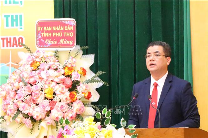 Ông Phạm Thanh Tùng - Tổng Giám đốc ty cổ phần Supe Phốt phát và Hóa chất Lâm Thao phát biểu tại buổi ra mắt sản phẩm mới. Ảnh: Tạ Toàn - TTXVN