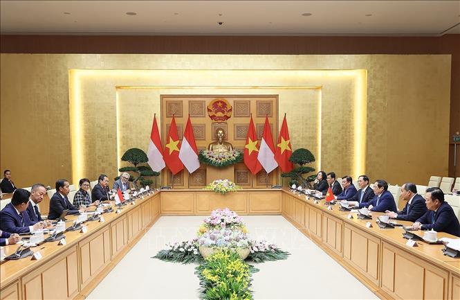 PM Pham Minh Chinh meets with Indonesian President Joko Widodo. VNA Photo: Dương Giang