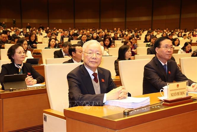 Party General Secretary Nguyen Phu Trong attends the meeting. VNA Photo: Trí Dũng