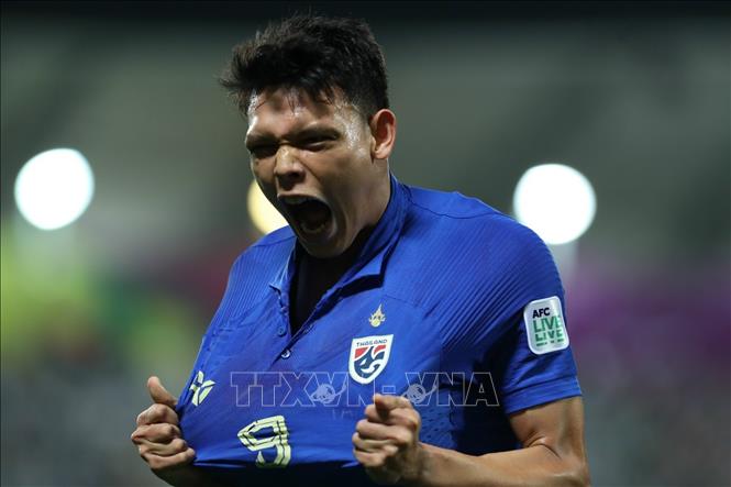 Niềm vui của Supachai sau khi ghi bàn mở tỷ số cho Thái Lan ở phút  26. Ảnh: Hoàng Linh - PV TTXVN từ Qatar