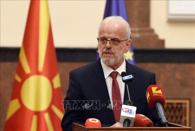 Ông Talat Xhaferi phát biểu trong cuộc họp báo ở Skopje, CH Bắc Macedonia ngày 28/1/2024. Ảnh: AFP/TTXVN