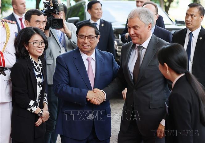 Thủ tướng Phạm Minh Chính hội kiến Chủ tịch Duma Quốc gia Quốc hội Liên bang Nga Vyacheslav Volodin thăm chính thức Việt Nam (2023). Ảnh: Dương Giang-TTXVN