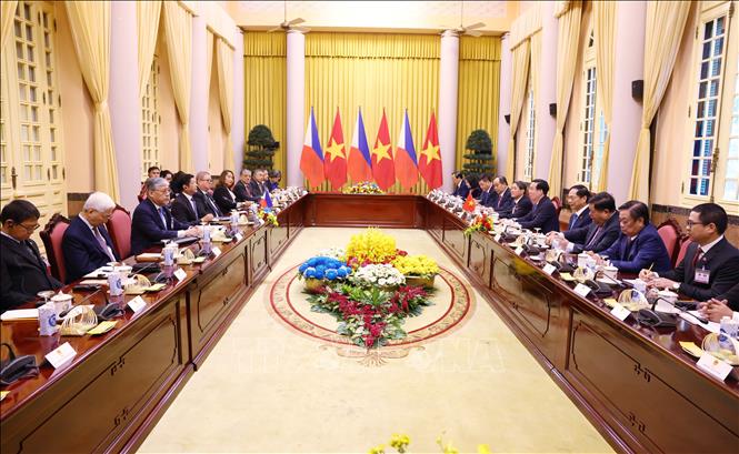 Chủ tịch nước Võ Văn Thưởng hội đàm với Tổng thống Philippines Ferdinand Marcos Jr. Ảnh: Văn Điệp - TTXVN
