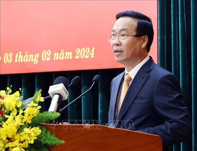 President Vo Van Thuong speaks at the event. VNA Photo: Thống Nhất 