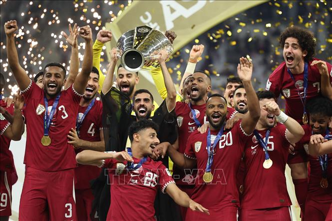 Phút đăng quang ngôi vô địch Asian Cup 2023 của tuyển Qatar. Ảnh: THX/TTXVN