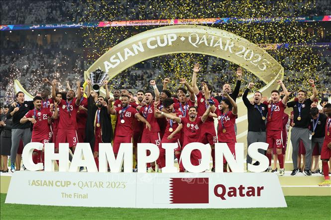 Phút đăng quang ngôi vô địch Asian Cup 2023 của tuyển Qatar. Ảnh: THX/TTXVN