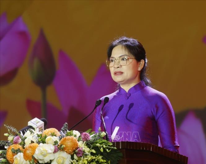 Chủ tịch Hội Liên hiệp Phụ nữ Việt Nam Hà Thị Nga phát biểu. Ảnh: Văn Điệp – TTXVN